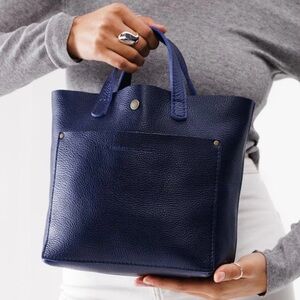 PLG Mini Crossbody Tote Cobalt Blue Exterior Pocket Strap & Handles Snap Close